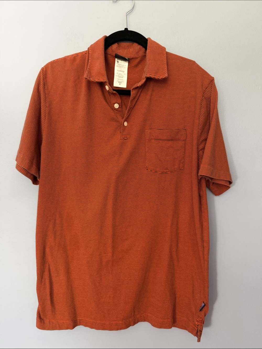 Patagonia Orange Striped Polo Shirt Men’s Medium Casual Cotton Pocket